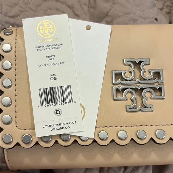 NWT Tory Burch Britten Stud Tan Clutch/wristlet/wallet - Picture 2 of 9
